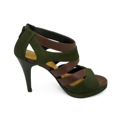 Women Courts High Heel HSC-20 Imported Green Suede-Dark Brown Nappa